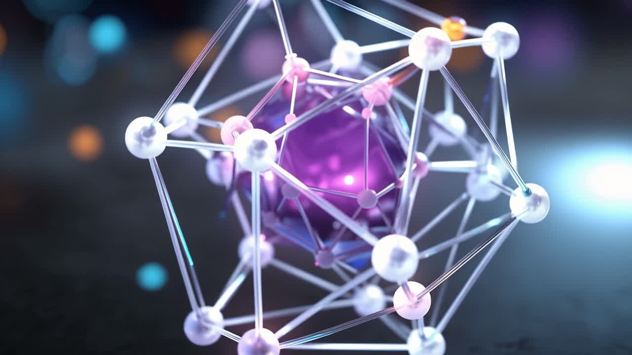 Abstract Glowing Molecular Structure Rotating in Dark Space