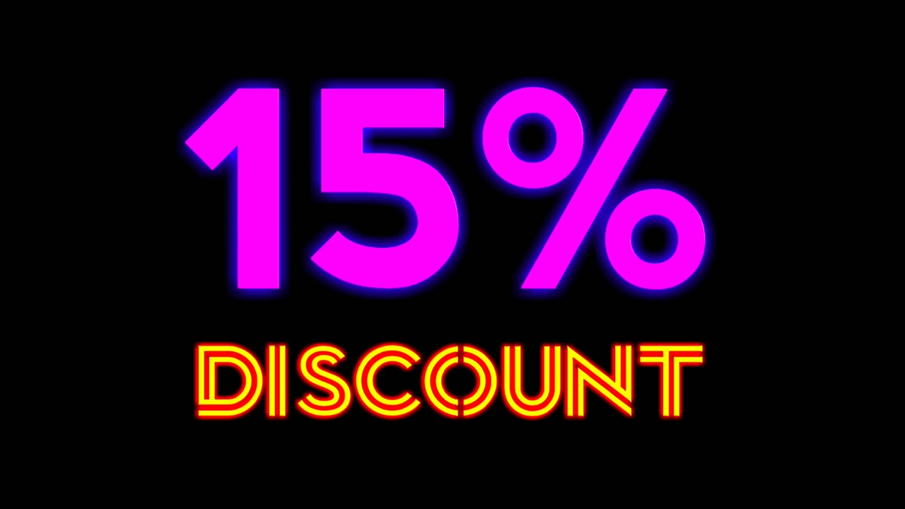 Neon light text 15 % Discount on black background black friday,big sale event for shop,retail, resort,bar display promotion business concept