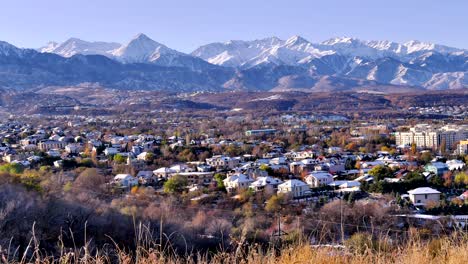 almaty city mountains autumn zoom in