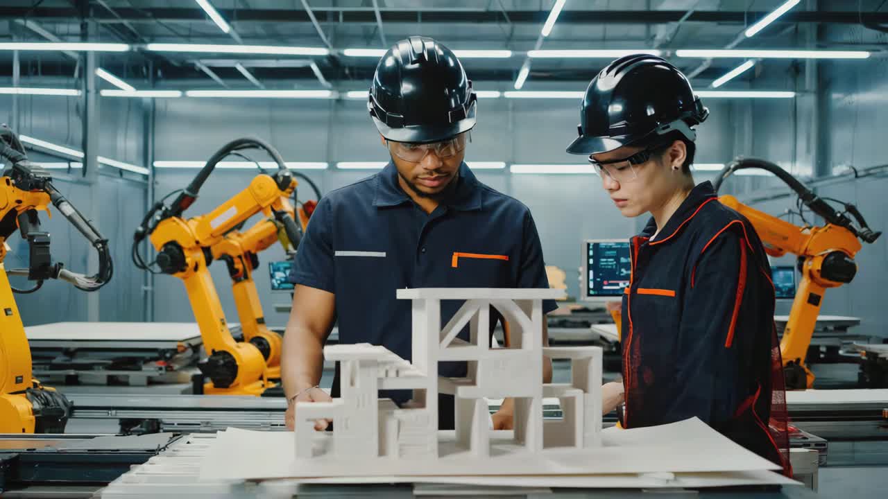 Engineers collaborating on industrial automation project