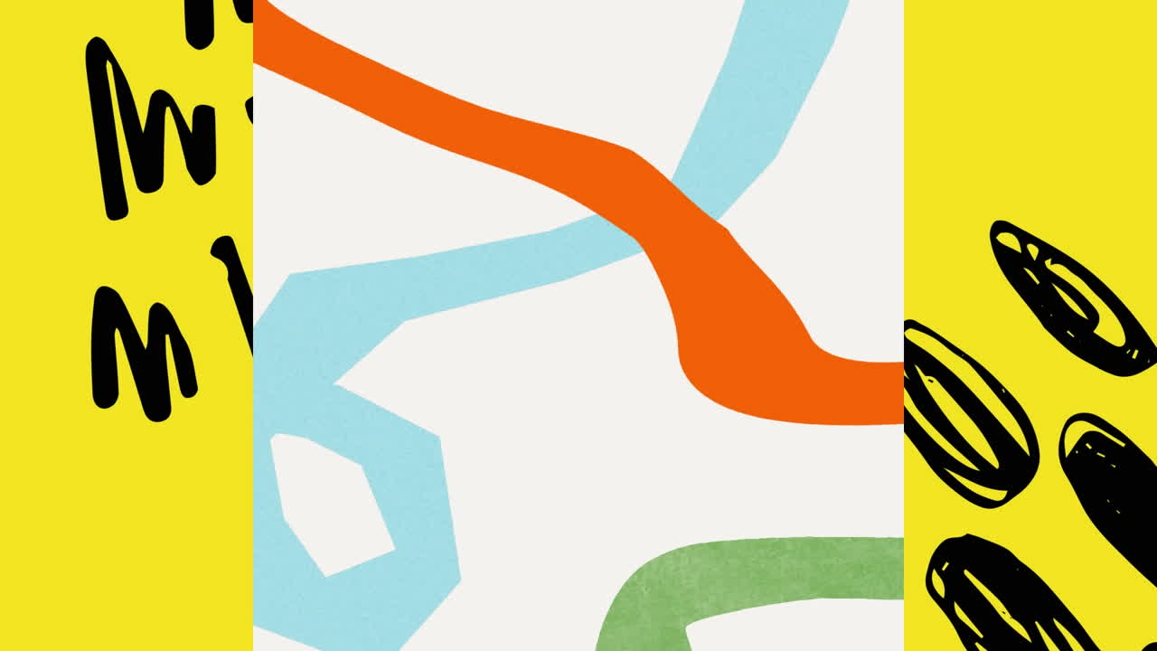 animación de líneas y formas orgánicas de colores en un fondo dividido en amarillo y blanco