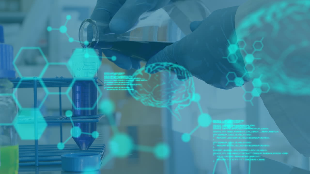 animación del procesamiento de datos sobre el científico en el laboratorio