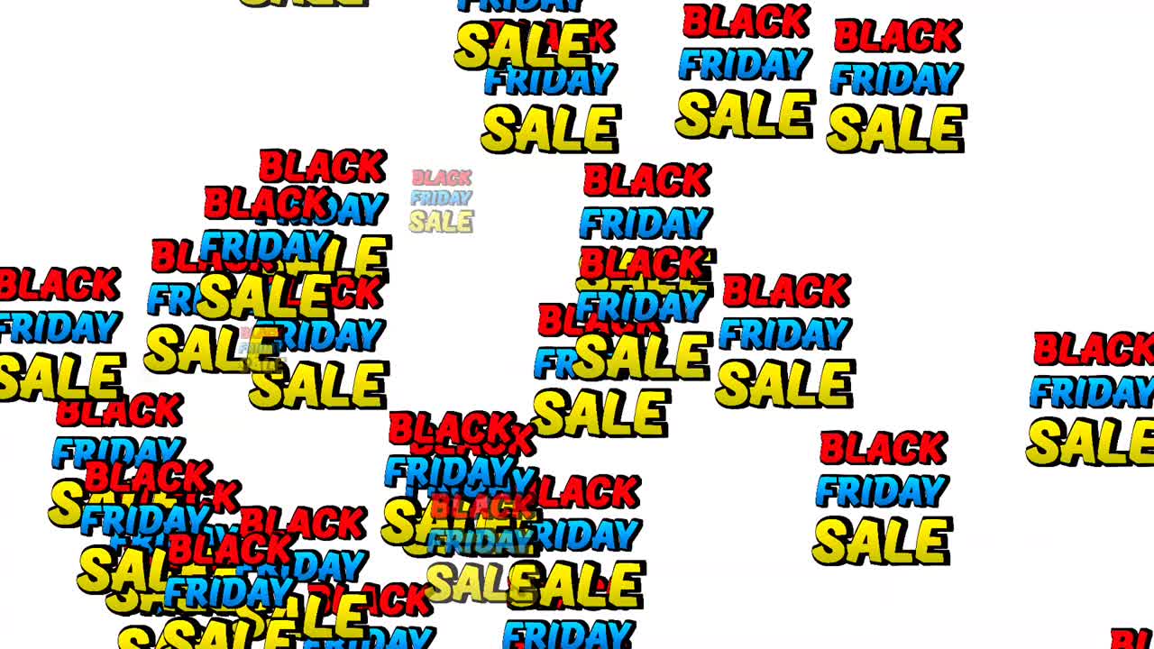 Dynamic Black Friday sale text dropping down in a seamless loop animation on white background. Perfect for promotional videos, advertisements, seasonal sales, and marketing content video element