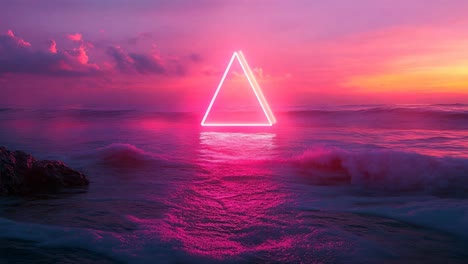 neon triangle sunset over the ocean