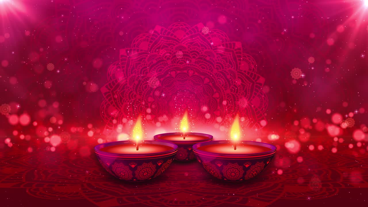 Happy Diwali Indian Holiday Events on a Religious Festival Diwali. Oil Lamp Animation with Bokeh Abstract Background