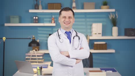 Confident-positive-male-doctor-smiling-and-reassuring-camera.