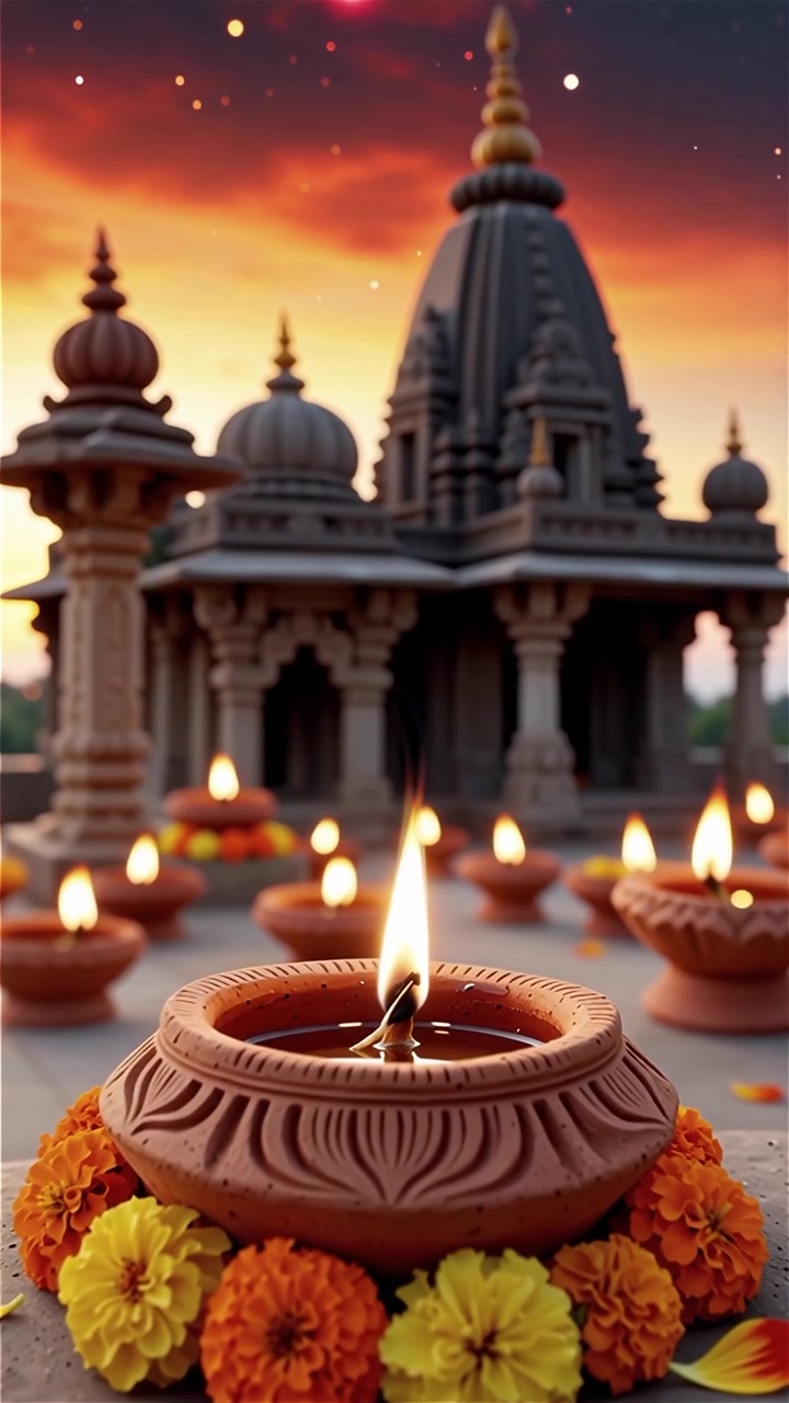 Diwali Festival Background with Lanterns and Traditional Diyas Decorations