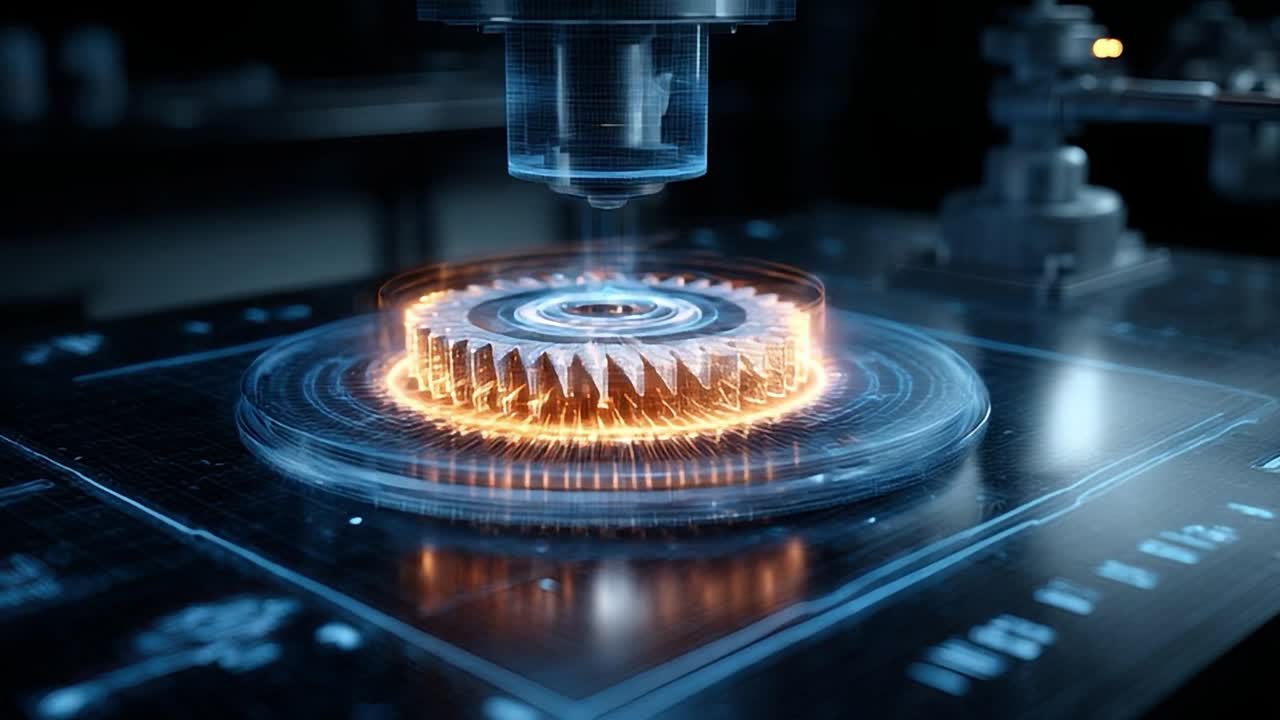 Advanced technology in action shows a laser cutting a gear in workshop