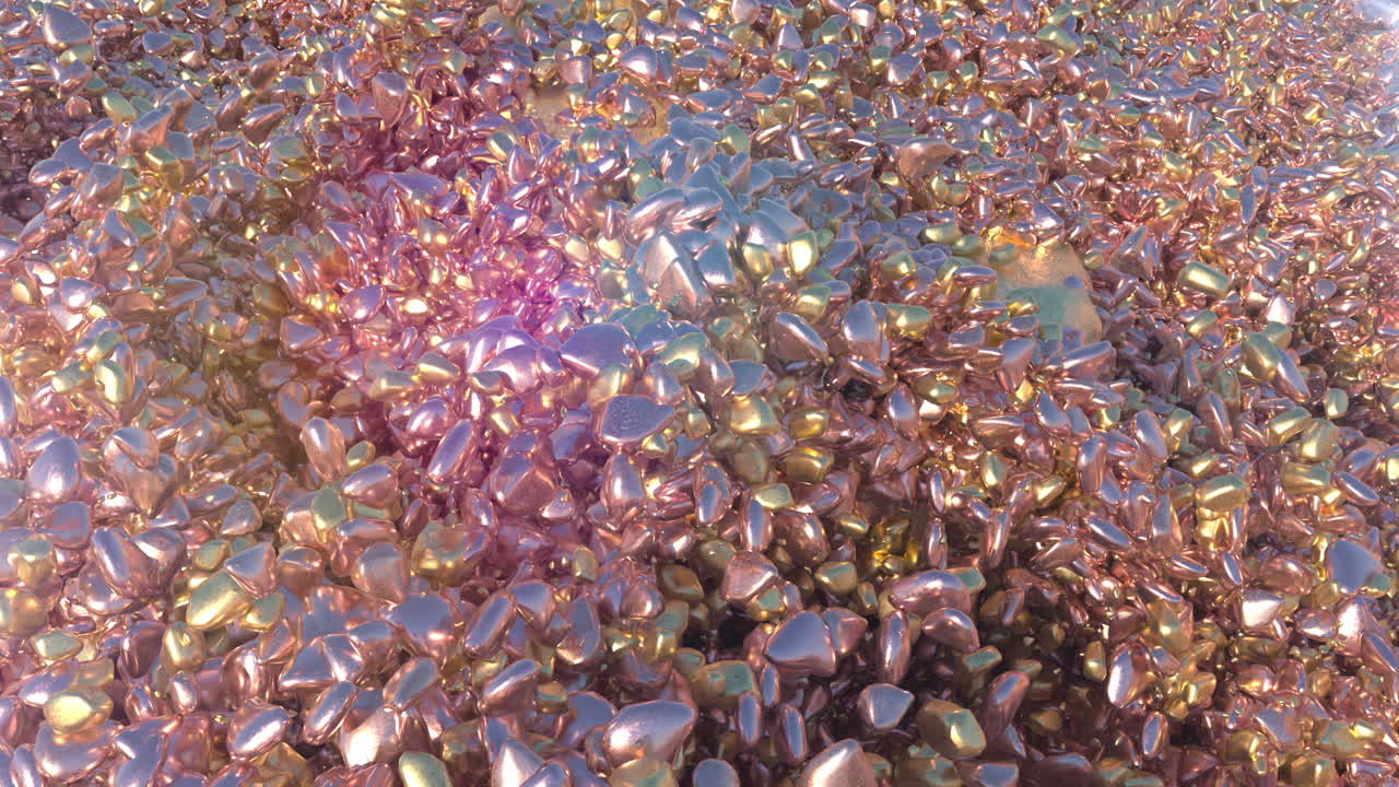 Sfondo Astratto Dinamico di Ciottoli Metallici Scintillanti Color Oro e Oro Rosa