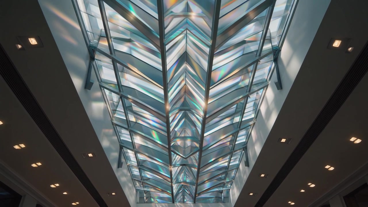 Sunlight Streaming Through Modern Glass Atrium Skylight