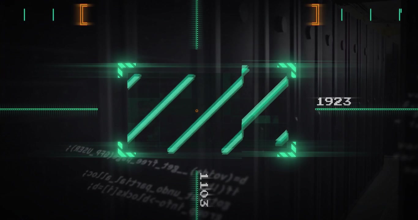 Animation of data processing with scope scanning over server room