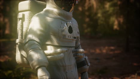 lonely astronaut in dark forest