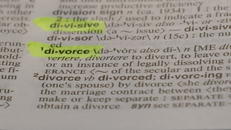 Divorce family Dictionary Highlighter Concept, highlighting a word in a dictionary to show it's definition