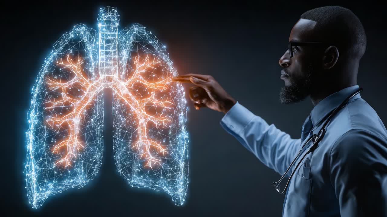 A Medical Professional Analyzing Advanced Digital Lung Visualization for Insights into Patient Respiratory Health and Innovative Treatment Options