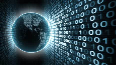 earth planet with binary code blue background. loop animation