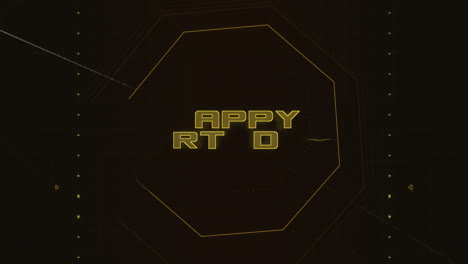 fondo de feliz cumpleaños futurista negro y amarillo con fuente brillante