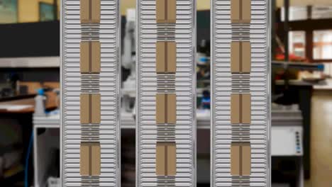 animation of cardboard boxes on conveyor belts in warehouse