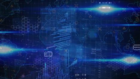 animación del procesamiento de datos sobre el mapa del mundo