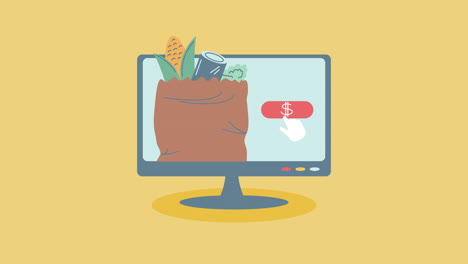 escritorio con animación de comercio electrónico de comestibles