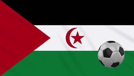 western sahara flag and soccer ball rotates on background of waving cloth, loop