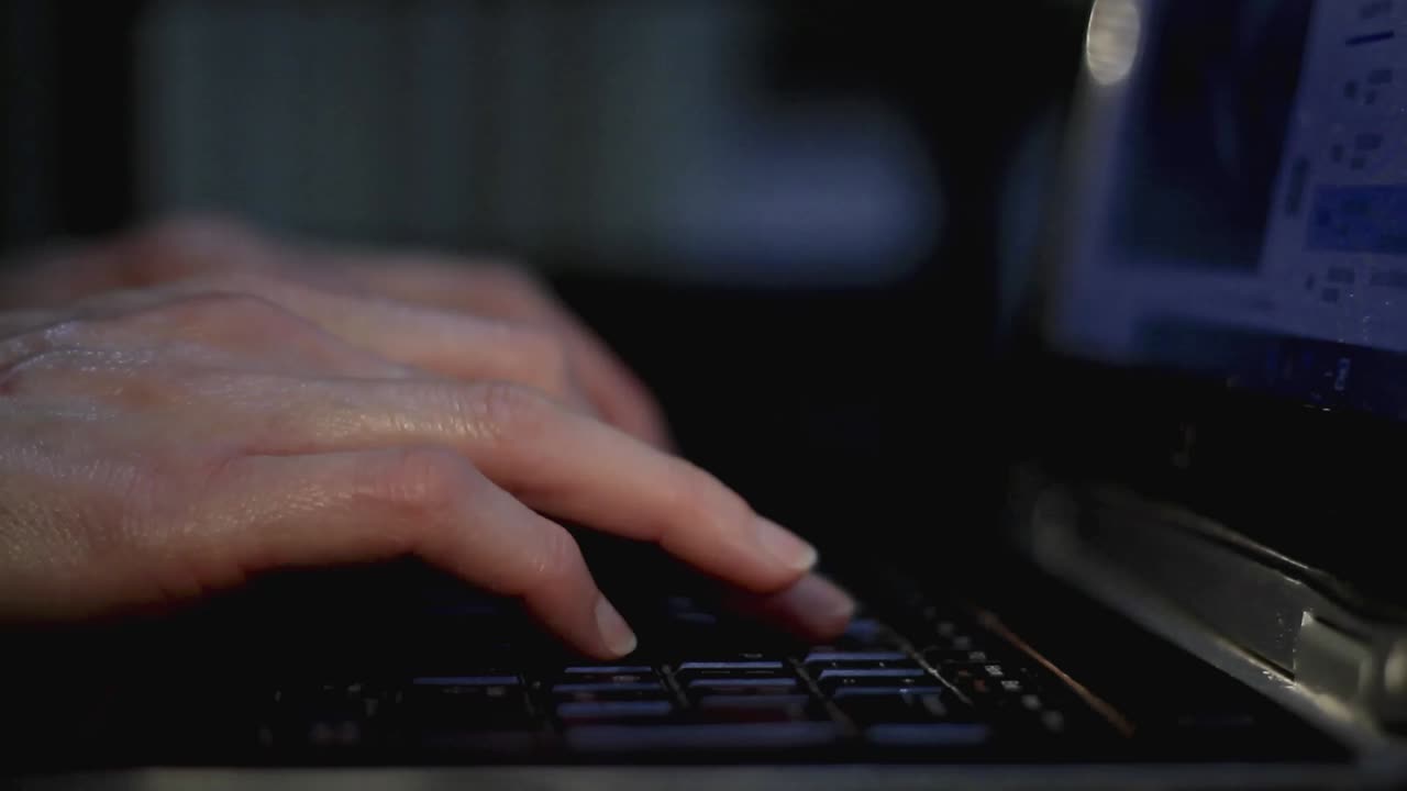 hands on laptop typing in office stock video stock footage