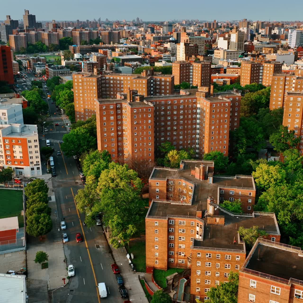Manhattan, New York: veduta a volo d'uccello della città. Panorami della città di New York, vista aerea
