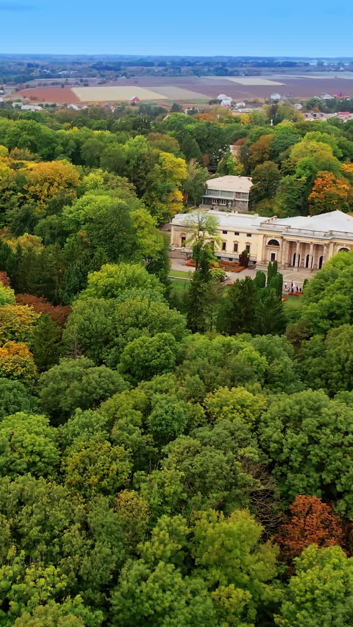 Autumn Aerial View of a Park with a Palace