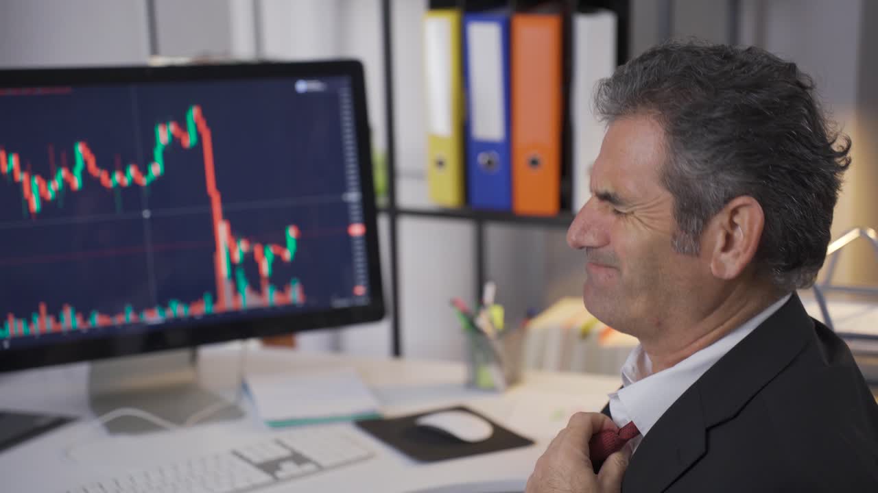 The stressed and angry stock broker loses and the stocks fall in value.