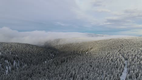 aerial drone view of snowy hills in winter, mountains