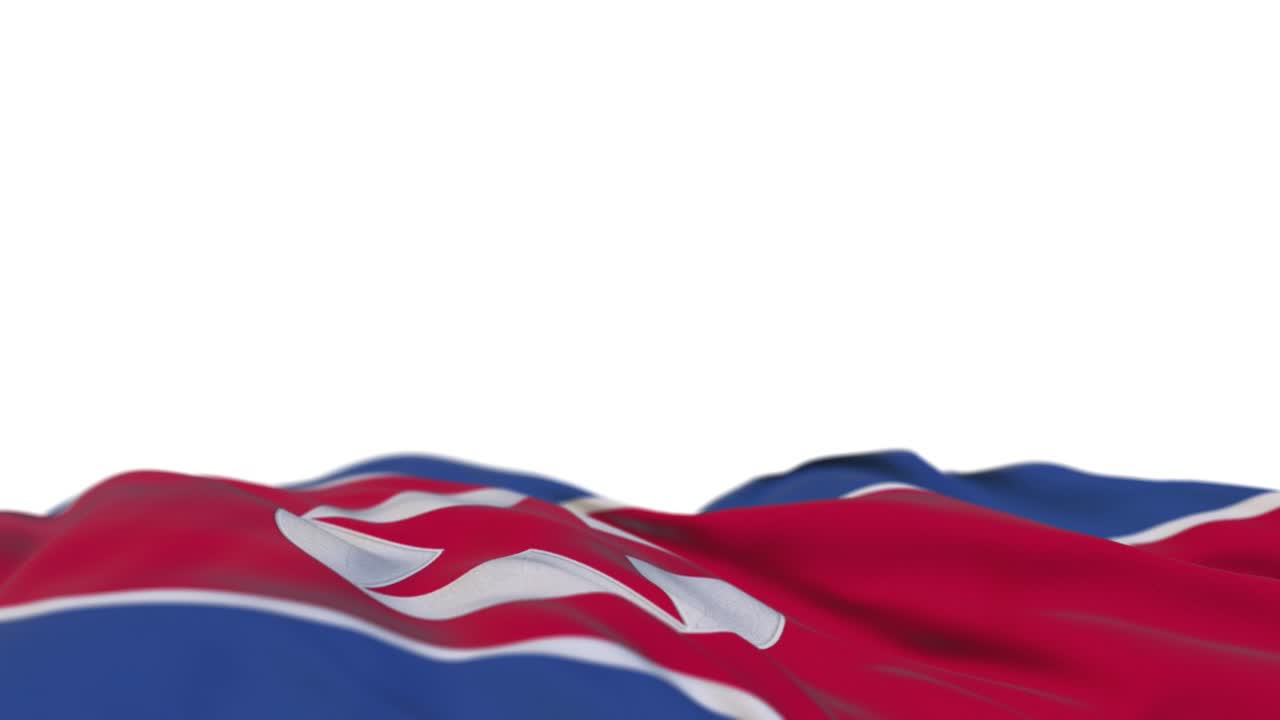 바람에 흔들리는 북한의 천 발, 바람에서 흔들리는 북한의 봉제, 옷에 인 발이, 반 채워진 색 배경, 문자를 위한 장소, 20초의 루프.