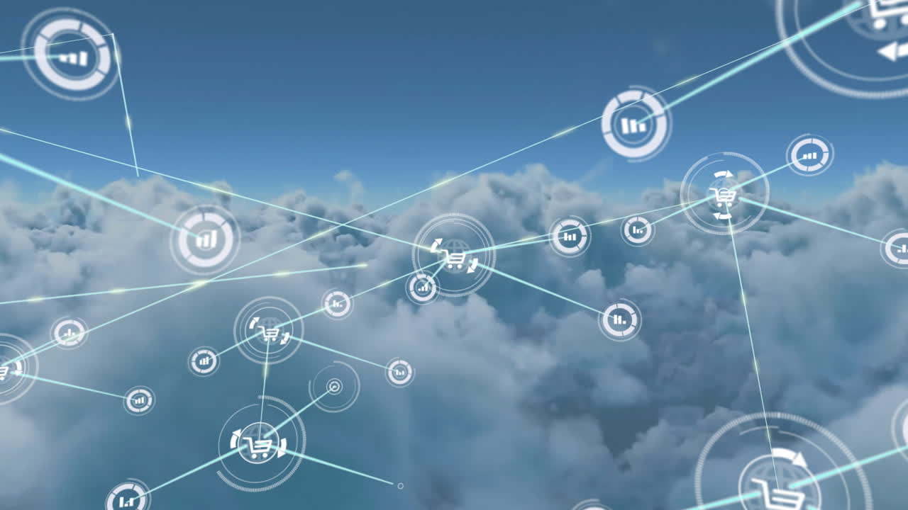 구름 위의 아이콘으로 연결 네트워크의 애니메이션