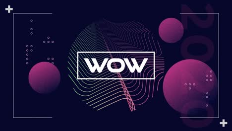 digital animation of wow text banner against colorful abstract shapes on black background