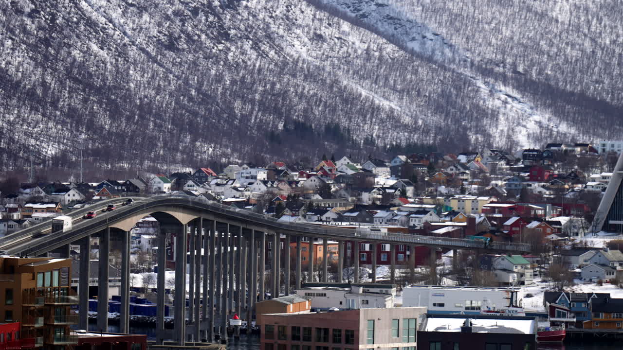 City Waterfront, Winter Snow, Urban Hillside, Bridge Crossings Tromso