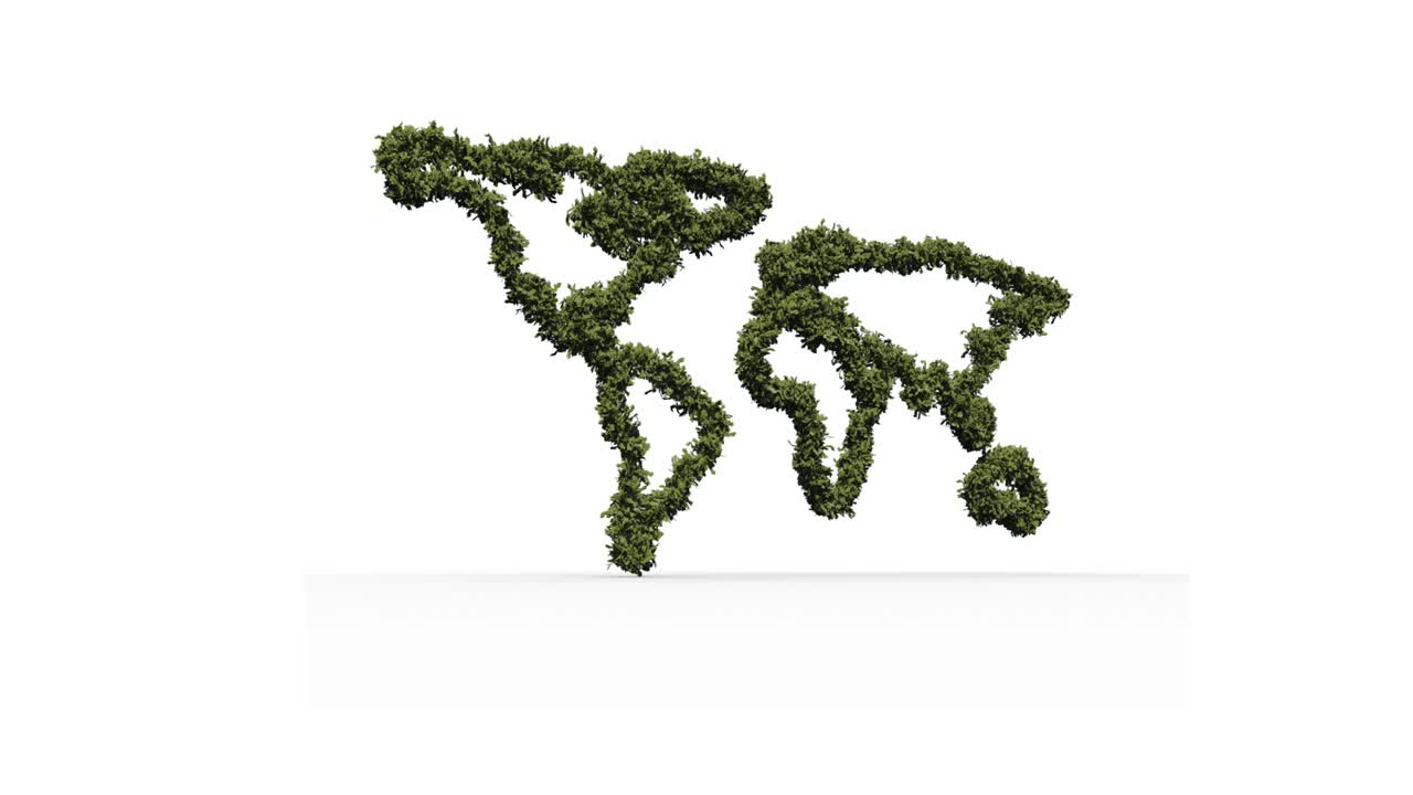 animación de un mapa del mundo formado con el contorno del bosque sobre un fondo blanco
