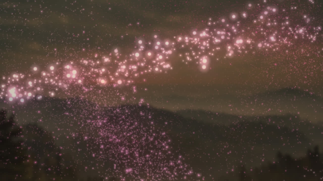 갈색 배경 에 있는 산 들 위 에 떨어지는 별 과 눈 의 애니메이션