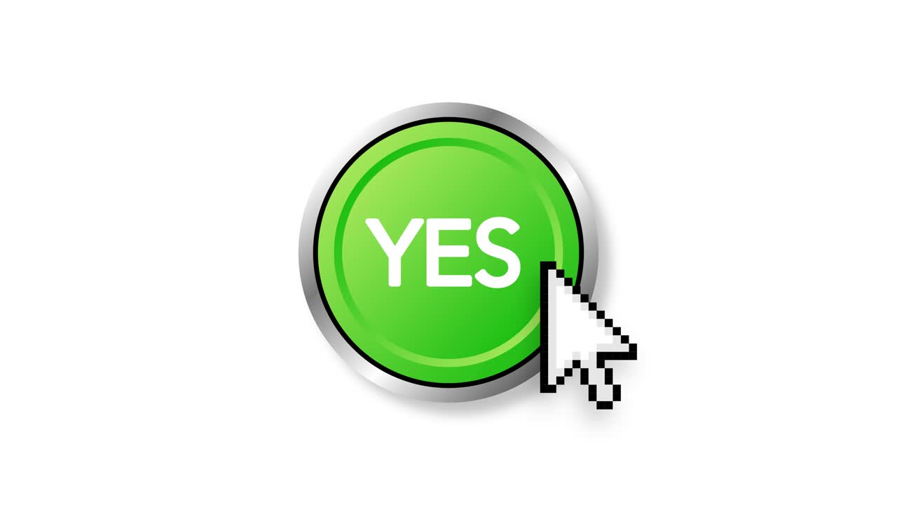 Yes button. Approved. Positive feedback concept. 3D flat button. Motion graphics.