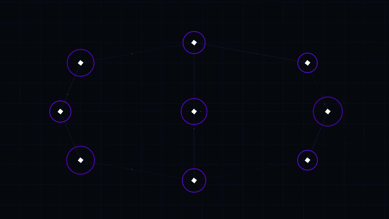 Abstract Motion Graphics of Rotating Geometric Nodes and Connecting Lines