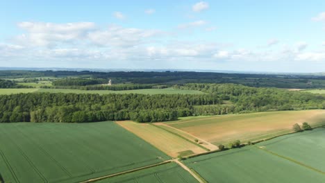 heavy wind blowing across green crop fields in english countryside from drone view