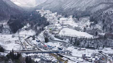 Valley-of-Yamadera-in-Northern-Tohoku-Japan,-Winter-Countryside-Scene