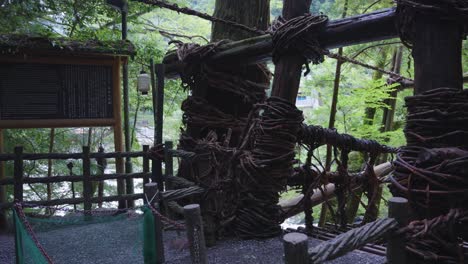 twisted kazurabashi vine bridge in iya valley, tokushima japan