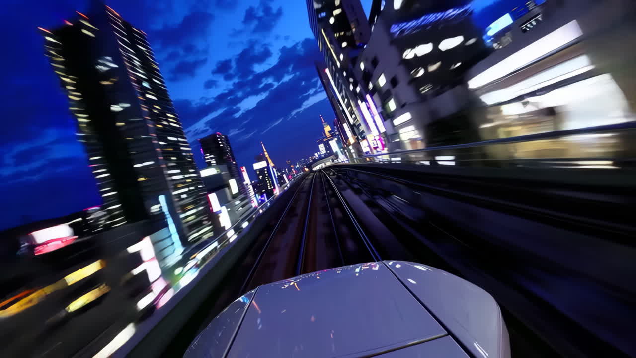 Night Train Ride Through Japanese City