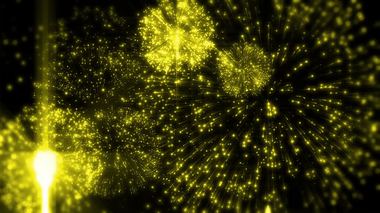 4k 노란색 불꽃놀이 애니메이션