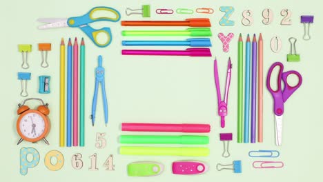 back to school frame made of  school stationery with place for text. stop motion