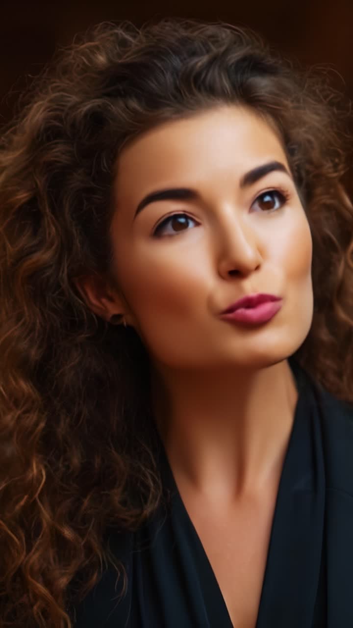 Una donna dinamica che esprime emozione e coinvolgimento attraverso sorrisi e conversazioni in un ambiente accogliente, che induce una connessione con il pubblico