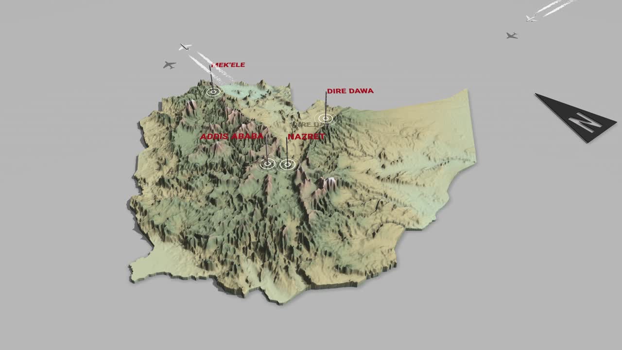 mapa del terreno en 3d de etiopía