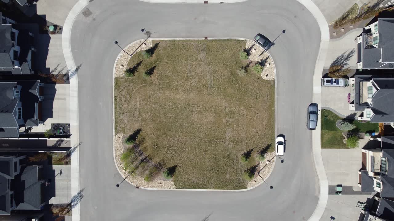 Aerial view of a suburban neighbourhood in Calgary, Alberta in summer.
