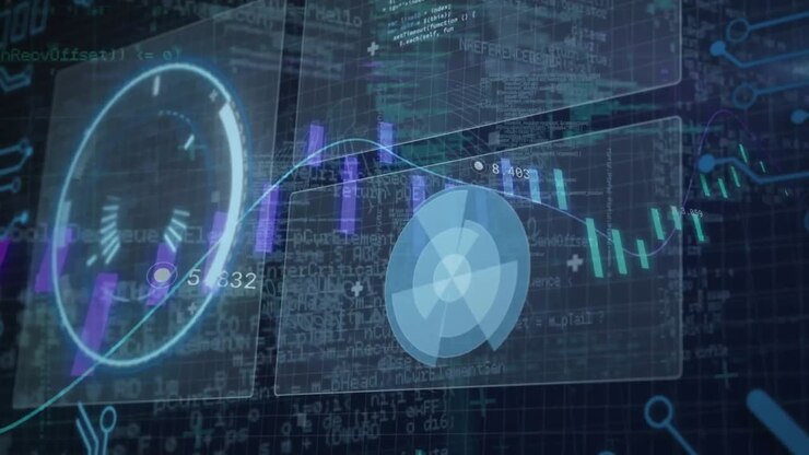 Animation of data processing over black background