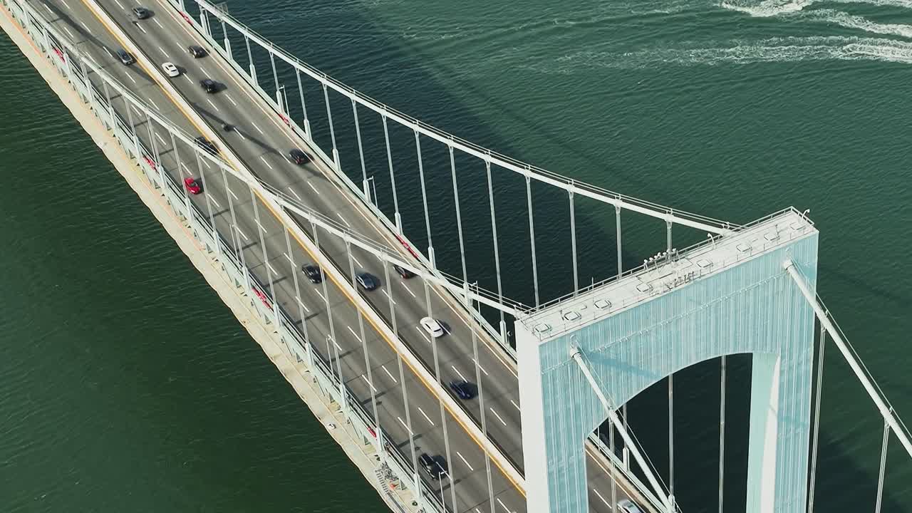 View of a busy bridge in New York from above during daytime