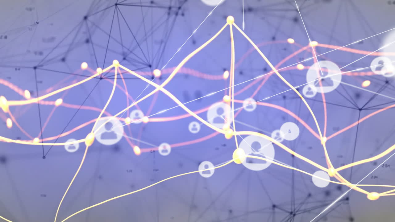 추상적인 배경에 대한 연결 네트워크 및 데이터 처리 애니메이션