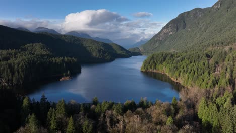 aerial video of buntzen lake in port moody bc near vancouver canada in the pacific northwest in 4k